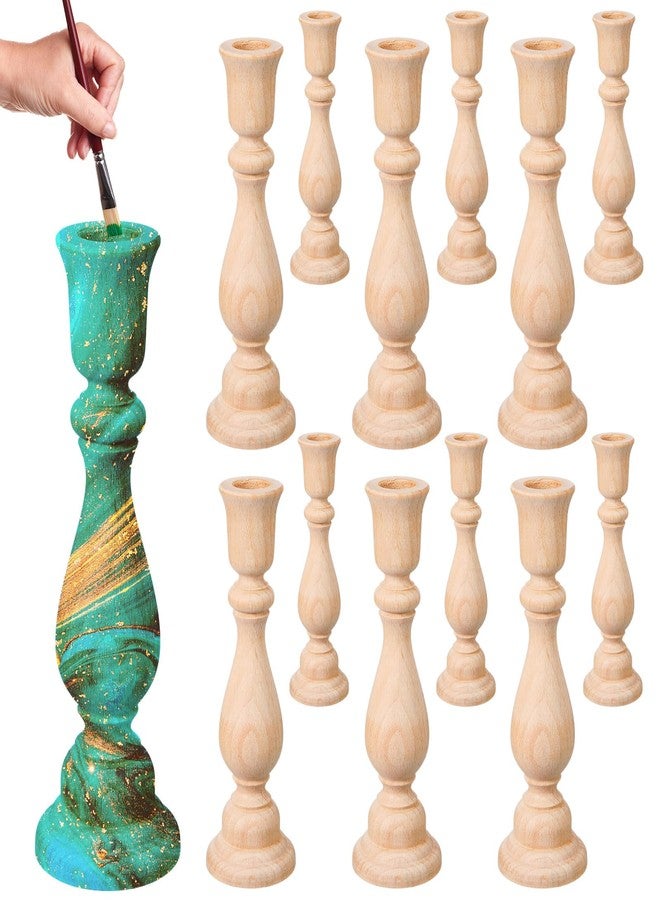 Nitial 12 Pcs Unfinished Classic Wood Candle Holders Small Wooden Candlesticks Unfinished Candlestick Holders for Crafts DIY Xmas Christmas Gift Decoration (6 Inch) - Image 1